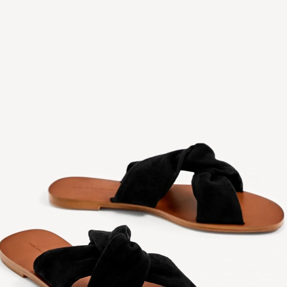 🤍 ZARA Black Knot Detail Leather Suede Sandals - Picture 3 of 7